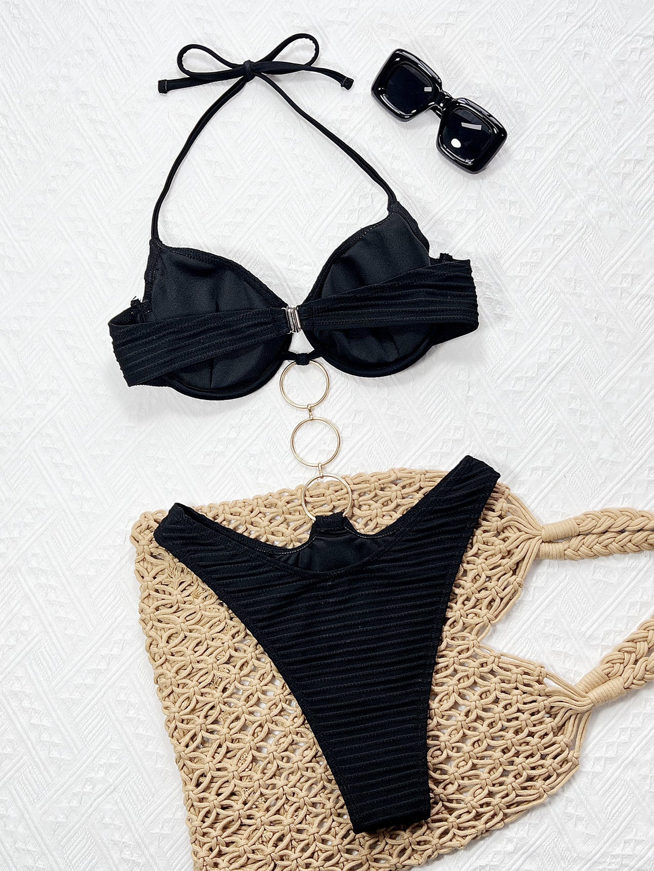 LADIES ONE PIECE SWIMSUIT SWIMWEAR BLACK (SIZE S - L)