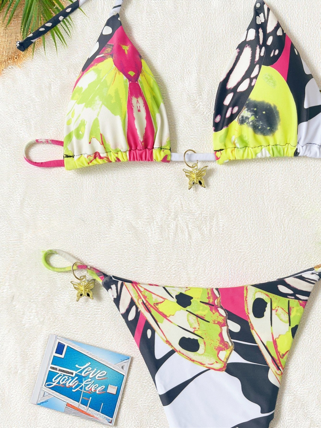LADIES TWO PIECE BIKINI SWIMWEAR YELLOW MULTI COLOUR (SIZE XS - L)