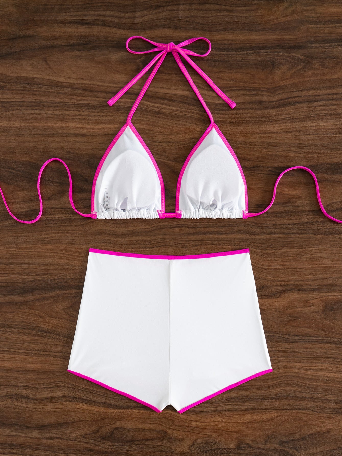 LADIES TWO PIECE BEACHWEAR SWIMWEAR SET WHITE-PINK (SIZE S- L)