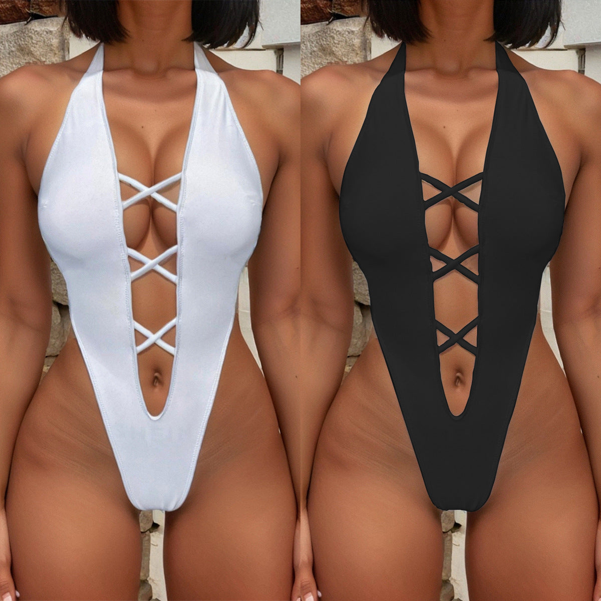 LADIES ONE PIECE SWIMSUIT SWIMWEAR WHITE / BLACK (SIZE S - XL)