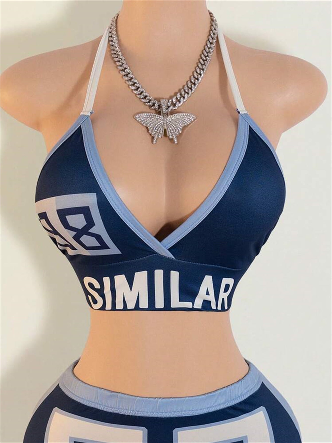 LADIES TWO PIECE BACKLESS TOP & SKIRT SET BLUE (SIZE S - L)