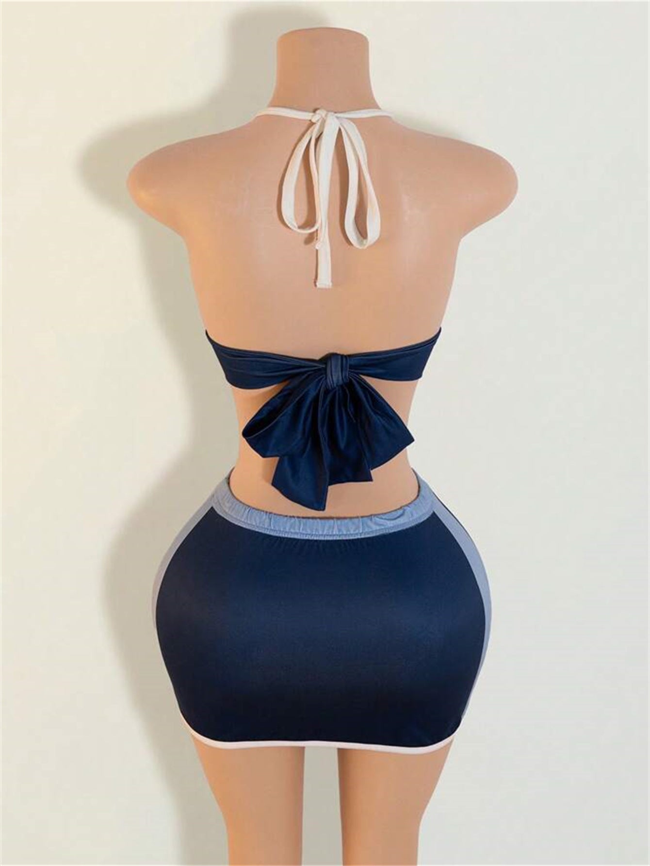 LADIES TWO PIECE BACKLESS TOP & SKIRT SET BLUE (SIZE S - L)