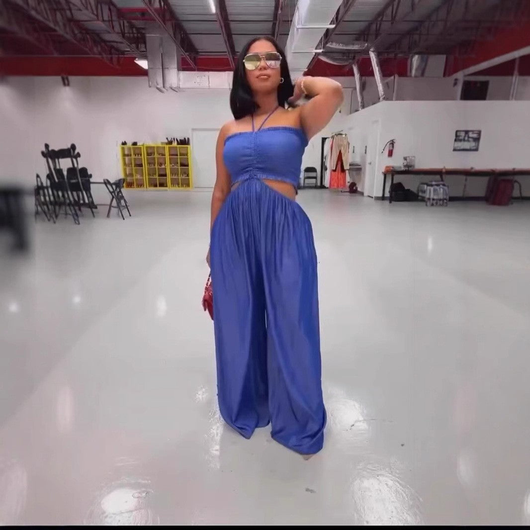 LADIES WIDE LEG JUMPSUIT BLUE (SIZE M - XL)
