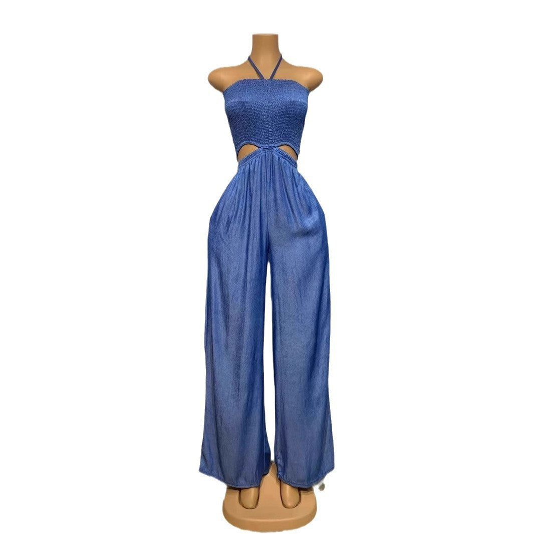 LADIES WIDE LEG JUMPSUIT BLUE (SIZE M - XL)