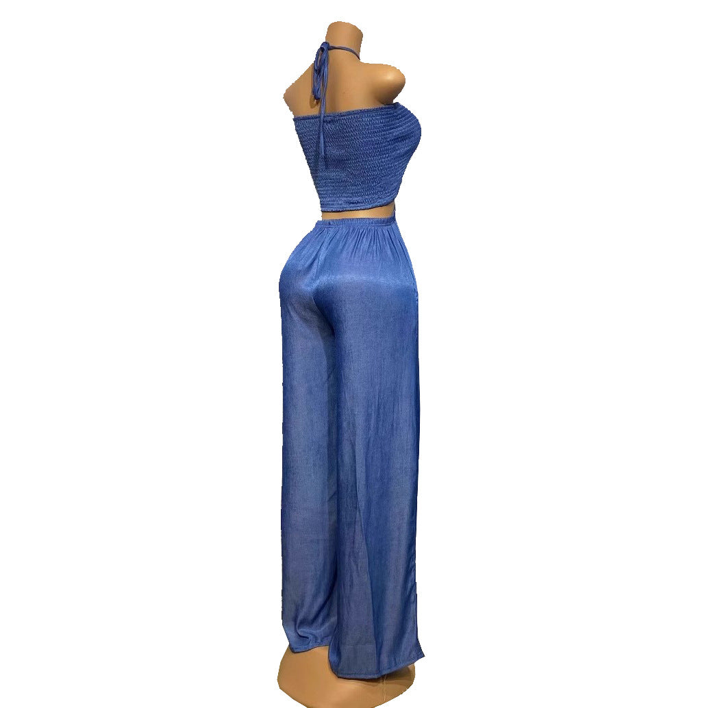LADIES WIDE LEG JUMPSUIT BLUE (SIZE M - XL)