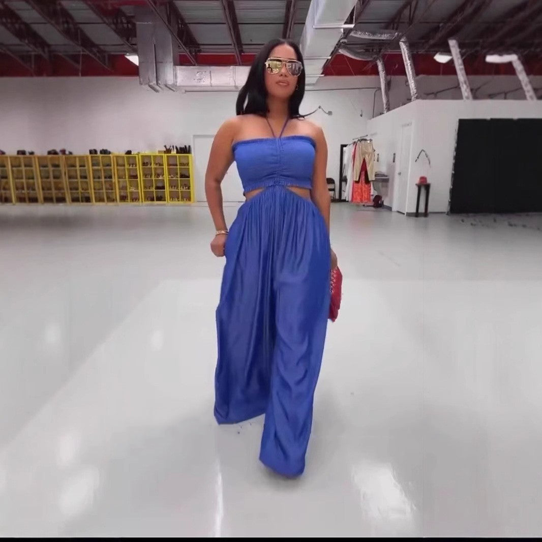 LADIES WIDE LEG JUMPSUIT BLUE (SIZE M - XL)