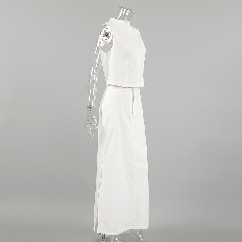 LADIES TWO PIECE TOP & SKIRT SET WHITE (SIZE S - L)