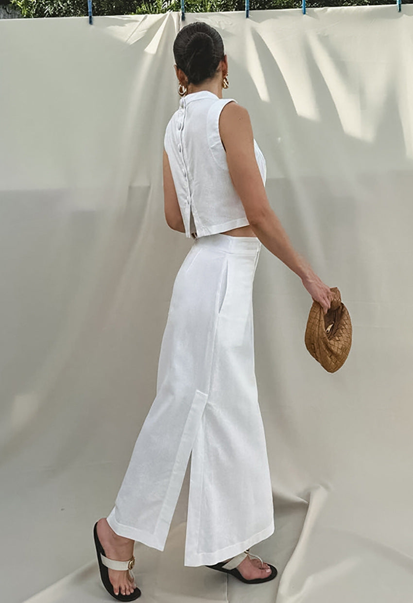 LADIES TWO PIECE TOP & SKIRT SET WHITE (SIZE S - L)