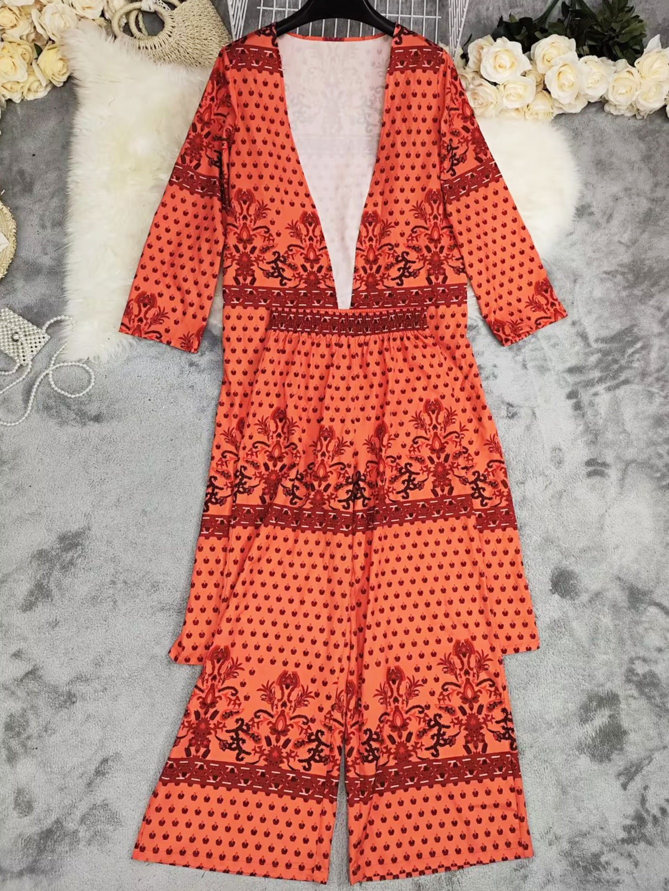 LADIES TWO PIECE TOP & PANTS SET ORANGE (SIZE S - XL)