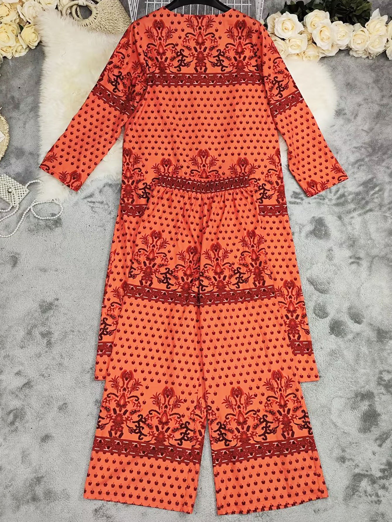 LADIES TWO PIECE TOP & PANTS SET ORANGE (SIZE S - XL)