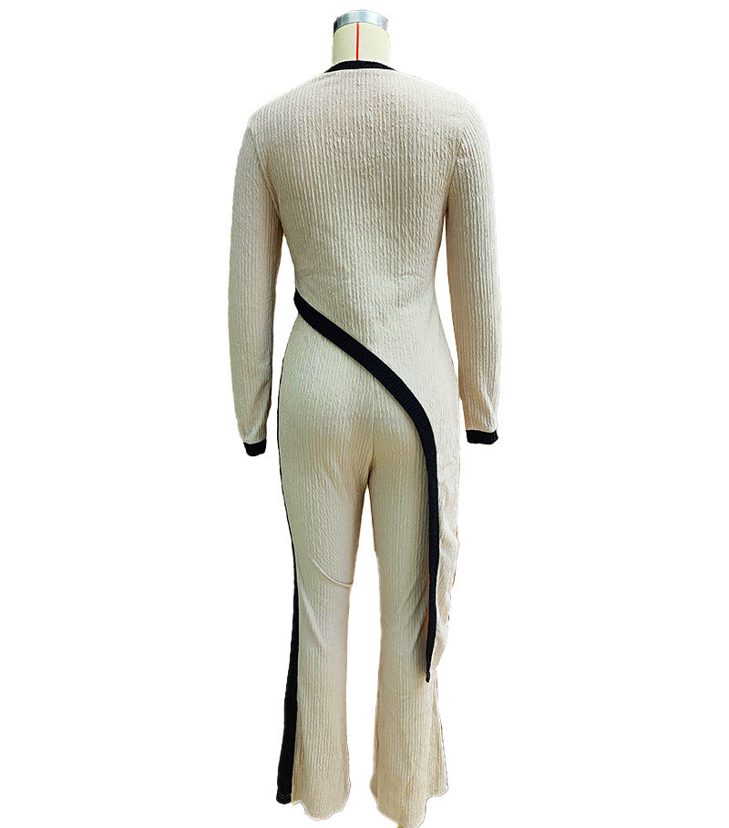 LADIES TWO PIECE LONG SLEEVE TOP & PANTS SET APRICOT-BEIGE (SIZE S - XL)
