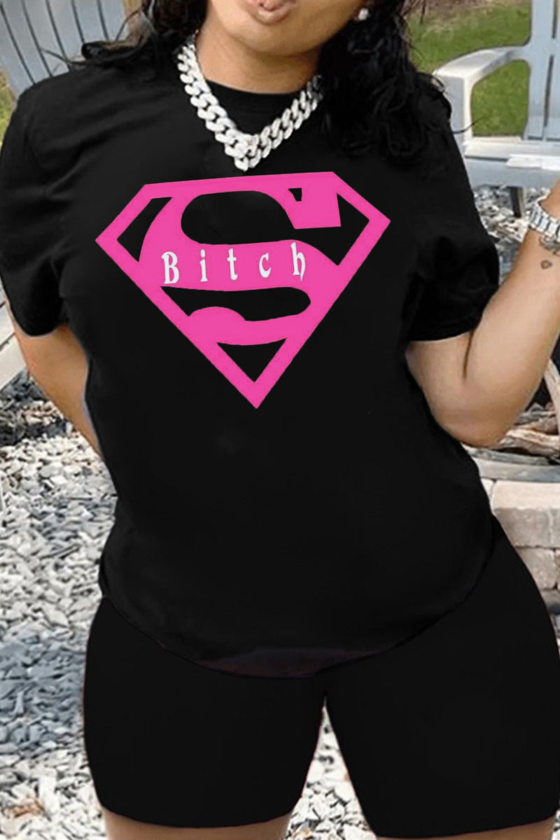 LADIES PLUS SIZE SHORT SLEEVE T-SHIRT BLACK (SIZE M - 4XL)