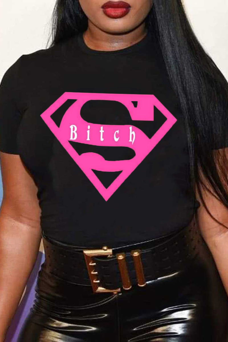LADIES PLUS SIZE SHORT SLEEVE T-SHIRT BLACK (SIZE M - 4XL)