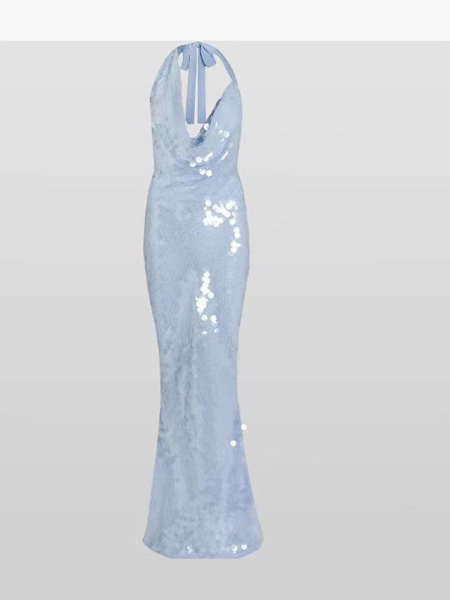 LADIES LOW BACK LONG EVENING / PARTY DRESS BLUE (SIZE S - L)