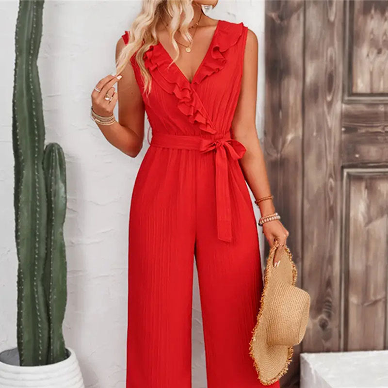 LADIES CASUAL SLEEVELESS JUMPSUIT RED (SIZE S - XL)