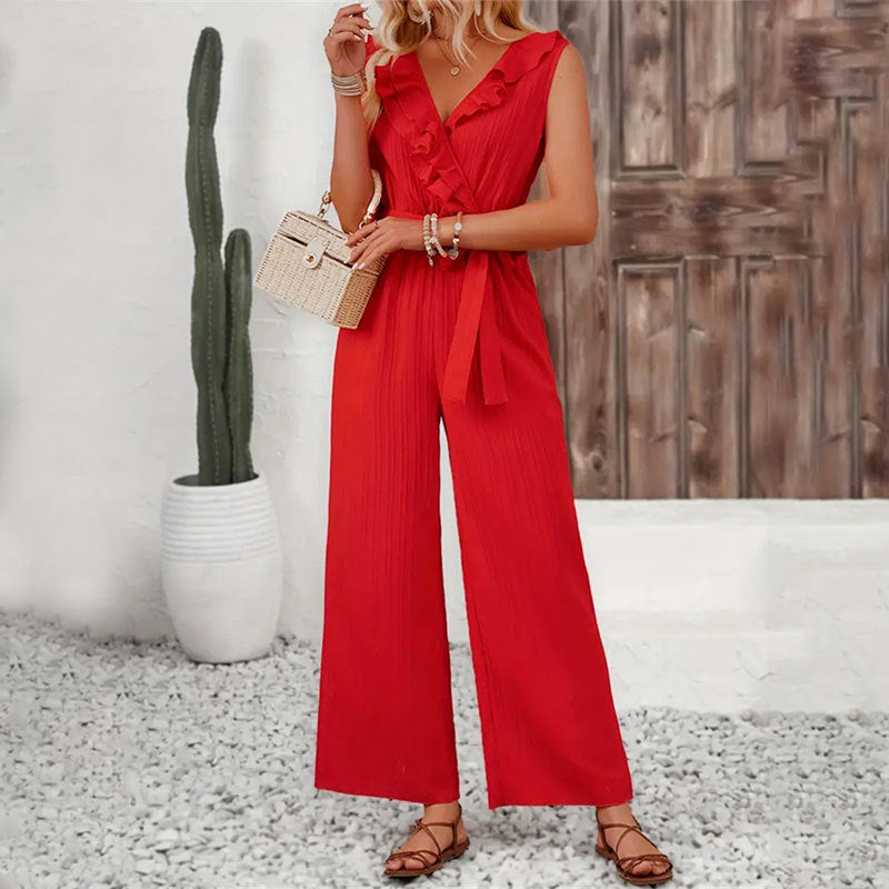 LADIES CASUAL SLEEVELESS JUMPSUIT RED (SIZE S - XL)