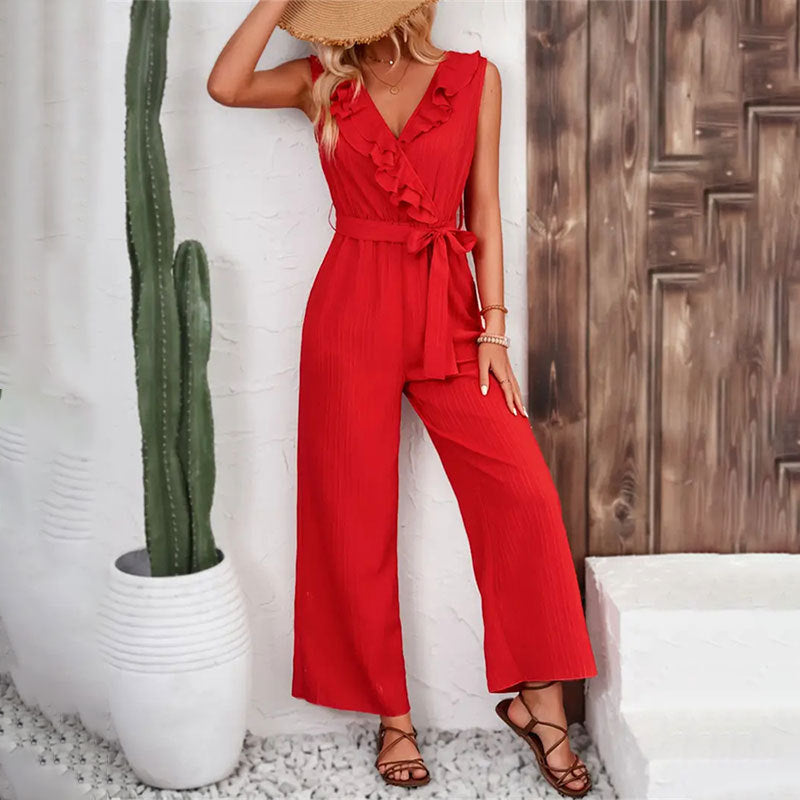 LADIES CASUAL SLEEVELESS JUMPSUIT RED (SIZE S - XL)