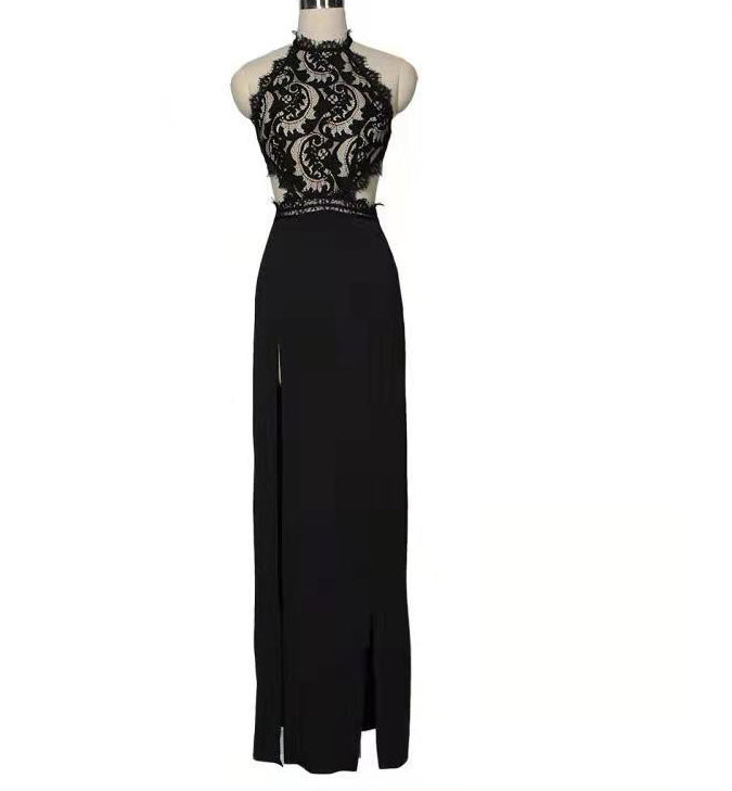 LADIES LONG BACKLESS EVENING DRESS BLACK (SIZE XS - XL)