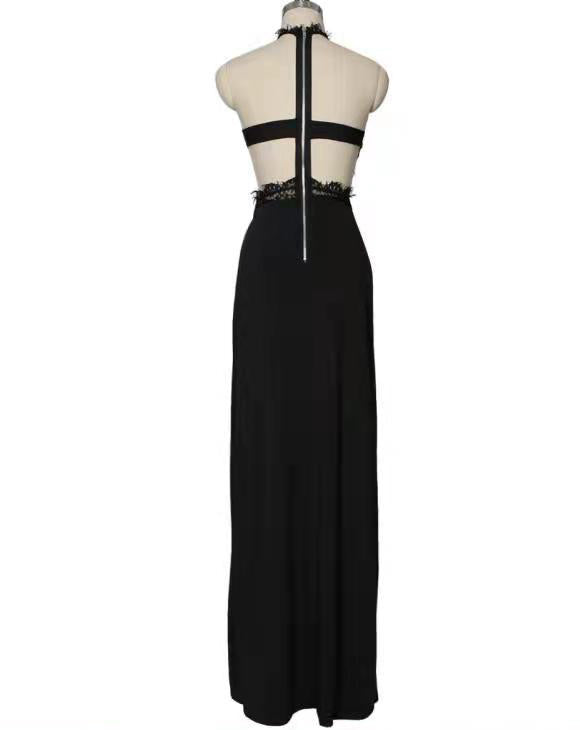 LADIES LONG BACKLESS EVENING DRESS BLACK (SIZE XS - XL)