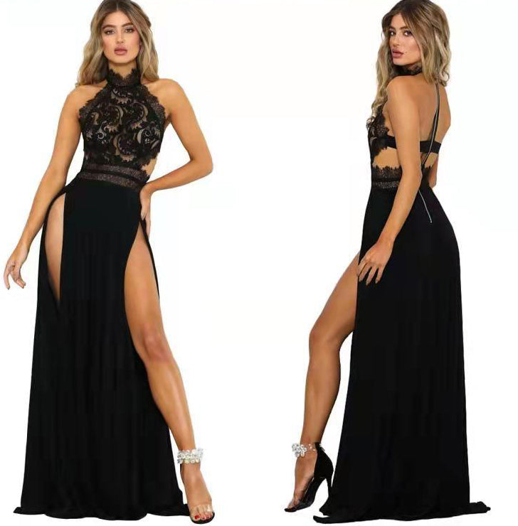 LADIES LONG BACKLESS EVENING DRESS BLACK (SIZE XS - XL)