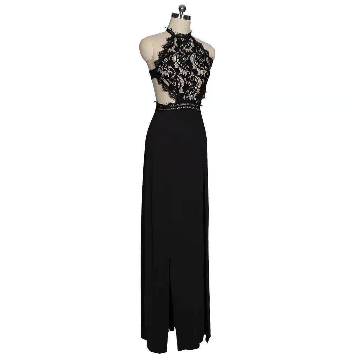 LADIES LONG BACKLESS EVENING DRESS BLACK (SIZE XS - XL)
