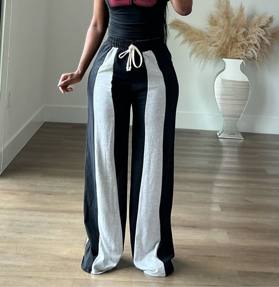 LADIES CASUAL TROUSERS / PANTS BLACK-WHITE / PINK-WHITE (SIZE S - 2XL)