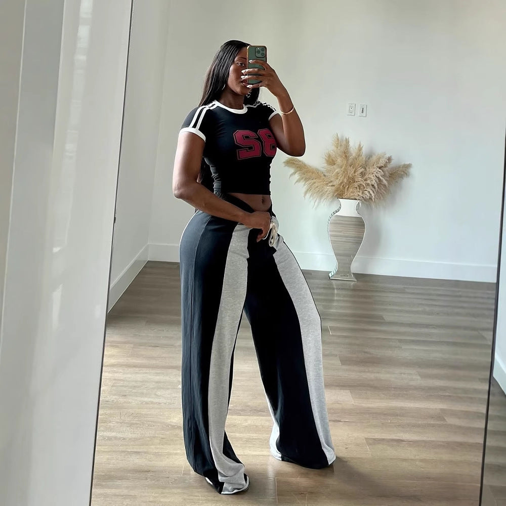 LADIES CASUAL TROUSERS / PANTS BLACK-WHITE / PINK-WHITE (SIZE S - 2XL)