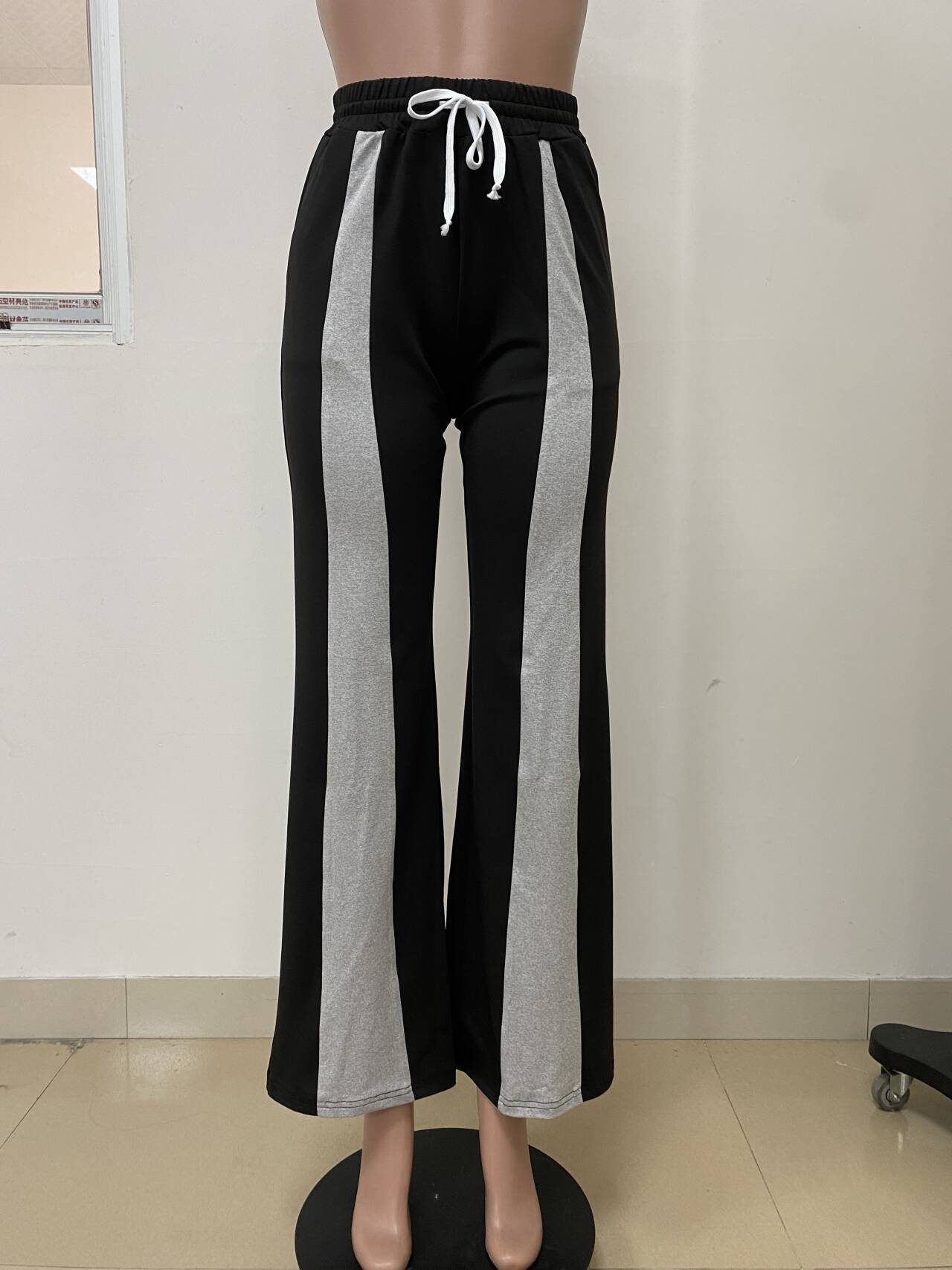 LADIES CASUAL TROUSERS / PANTS BLACK-WHITE / PINK-WHITE (SIZE S - 2XL)