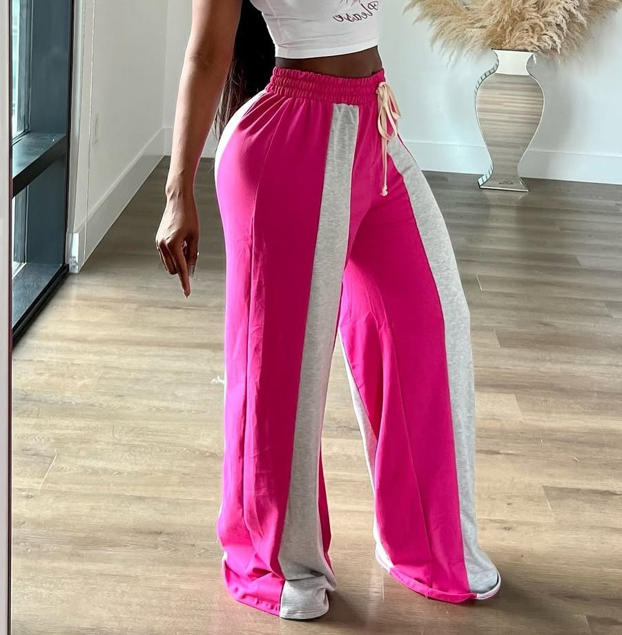 LADIES CASUAL TROUSERS / PANTS BLACK-WHITE / PINK-WHITE (SIZE S - 2XL)