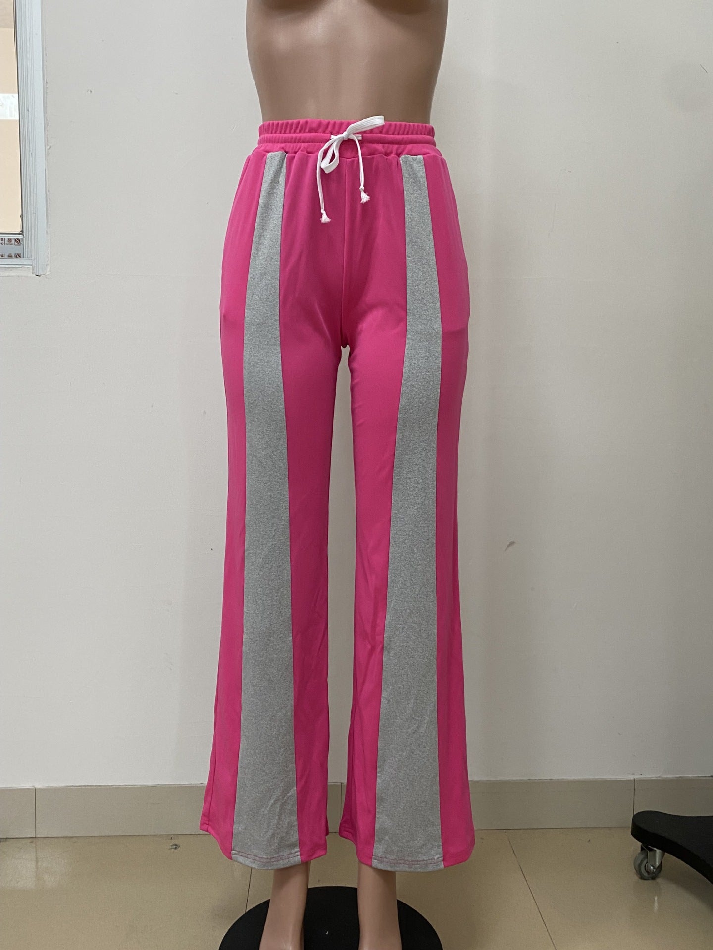 LADIES CASUAL TROUSERS / PANTS BLACK-WHITE / PINK-WHITE (SIZE S - 2XL)