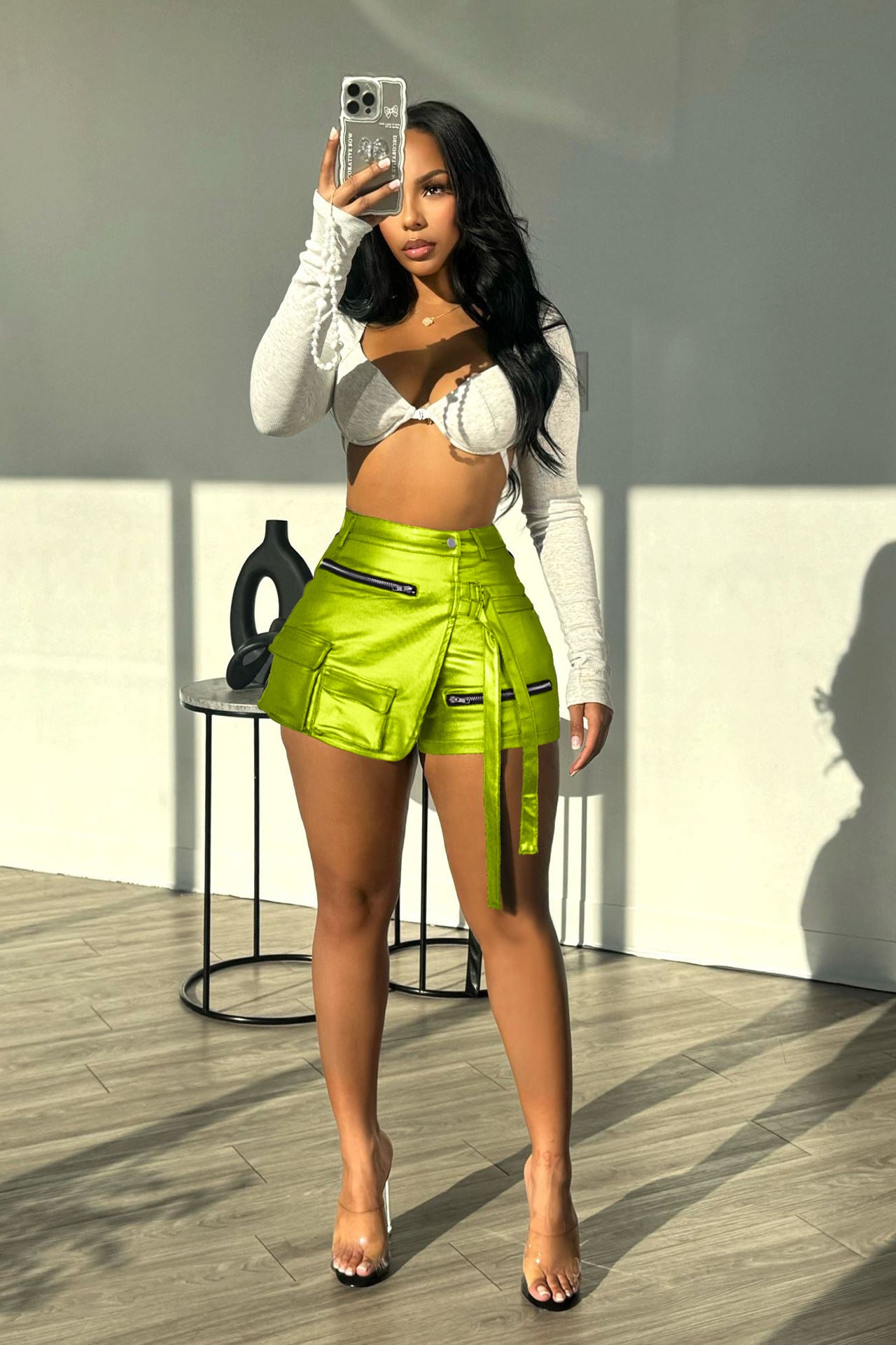 LADIES CARGO SHORTS LIME GREEN (SIZE S - 2XL)