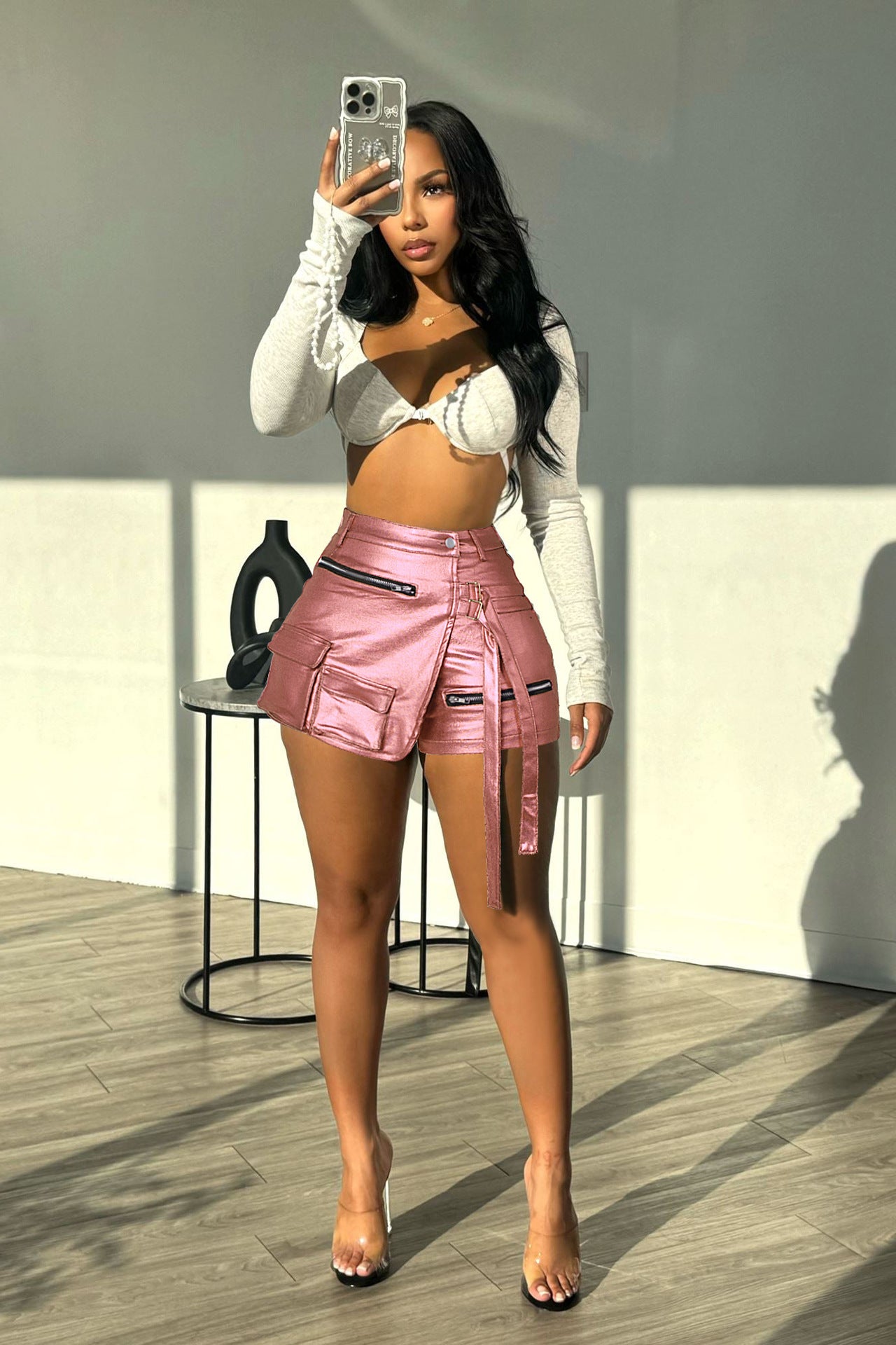 LADIES CARGO SHORTS PINK / DARK PINK / SILVER (SIZE S - 2 XL)