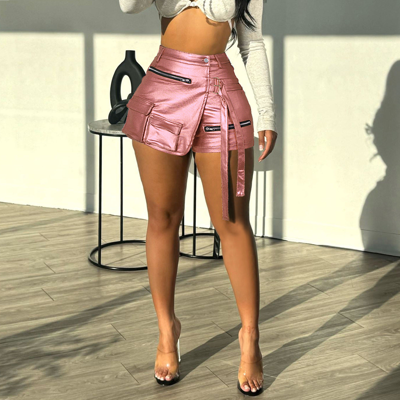 LADIES CARGO SHORTS PINK / DARK PINK / SILVER (SIZE S - 2 XL)