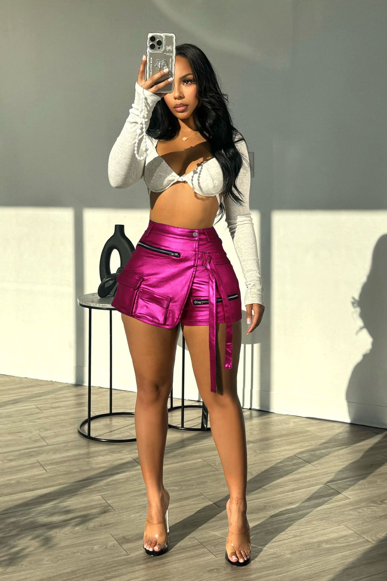 LADIES CARGO SHORTS PINK / DARK PINK / SILVER (SIZE S - 2 XL)