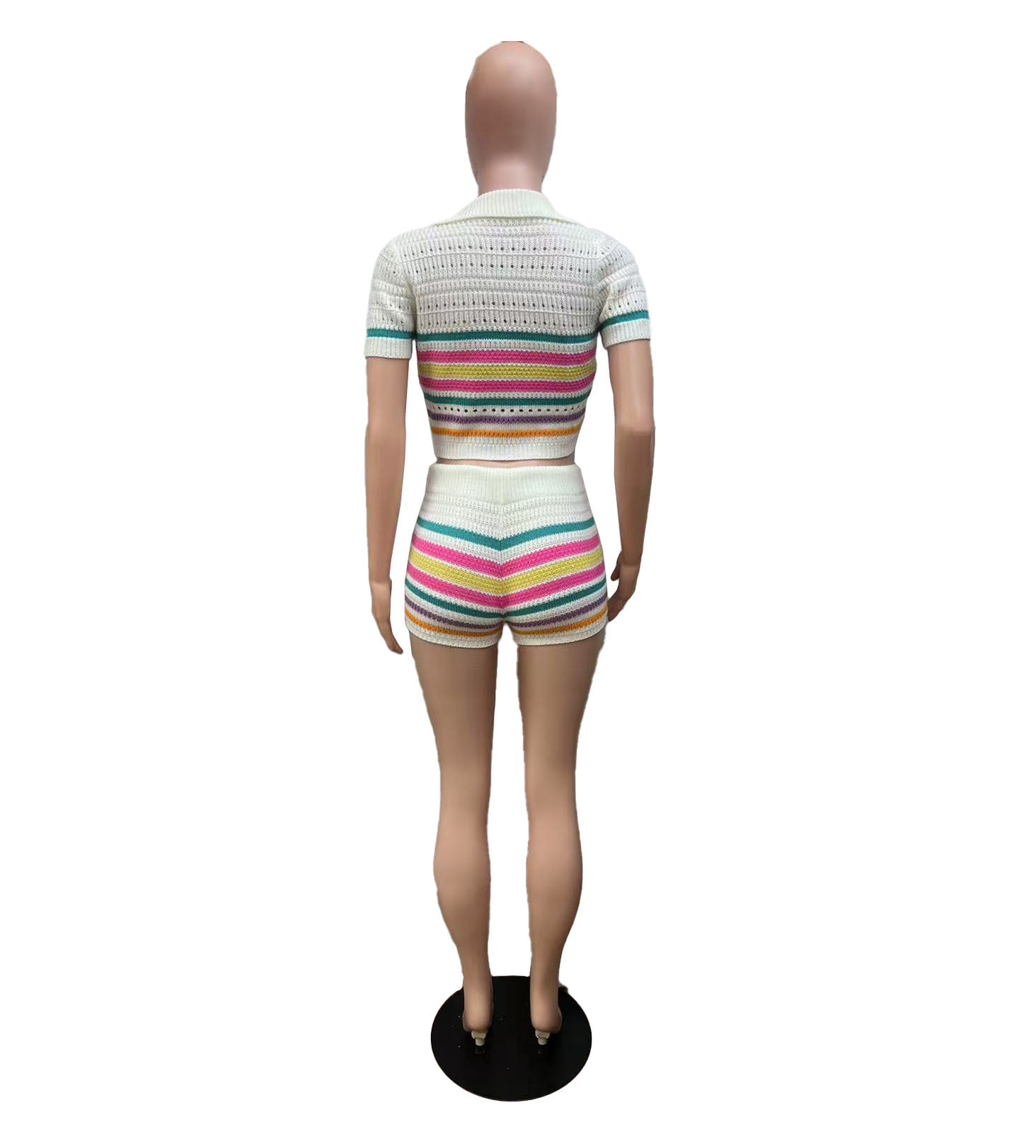 LADIES TWO PIECE SHORT SLEEVE TOP & SHORTS SET WHITE MULTICOLOUR (SIZE S - XL)