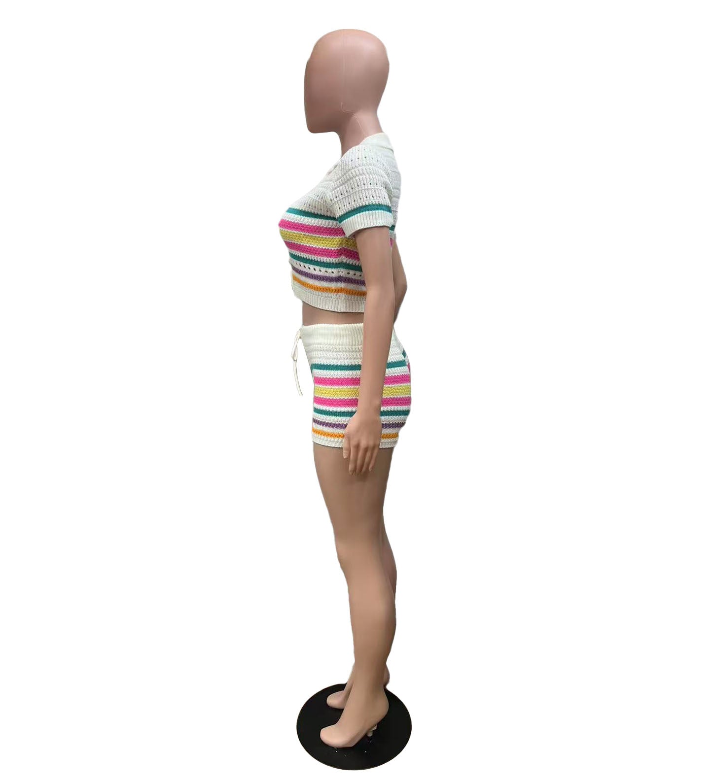 LADIES TWO PIECE SHORT SLEEVE TOP & SHORTS SET WHITE MULTICOLOUR (SIZE S - XL)