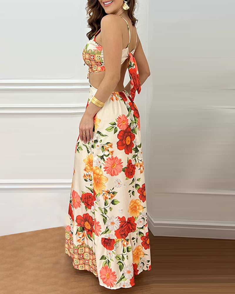 LADIES LONG SUMMER DRESS APRICOT-RED / APRICOT-BEIGE (SIZE S - XL)