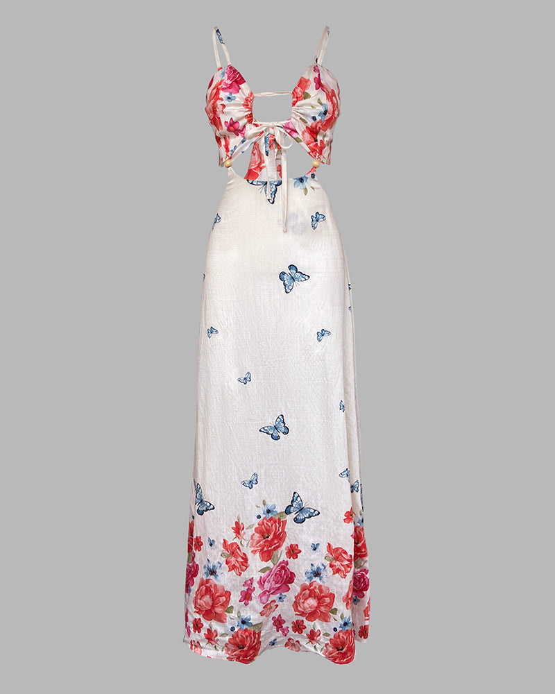 LADIES LONG SUMMER DRESS APRICOT-RED / APRICOT-BEIGE (SIZE S - XL)