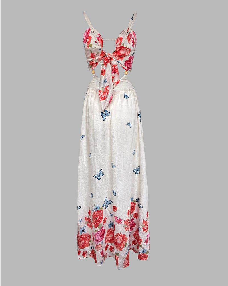 LADIES LONG SUMMER DRESS APRICOT-RED / APRICOT-BEIGE (SIZE S - XL)