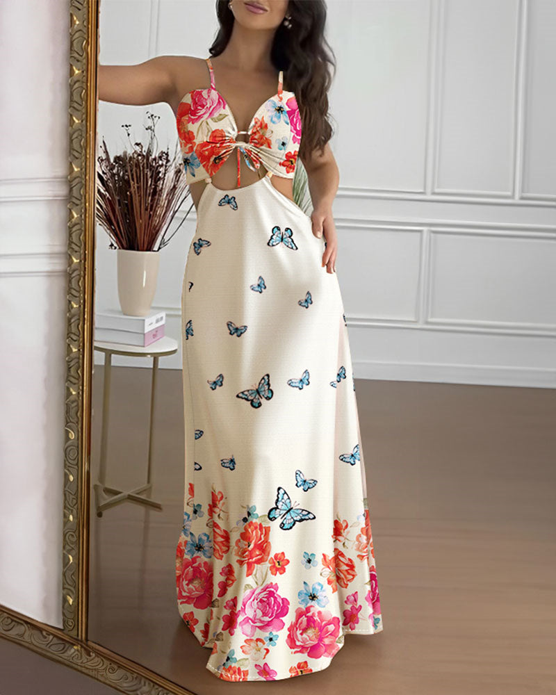 LADIES LONG SUMMER DRESS APRICOT-RED / APRICOT-BEIGE (SIZE S - XL)