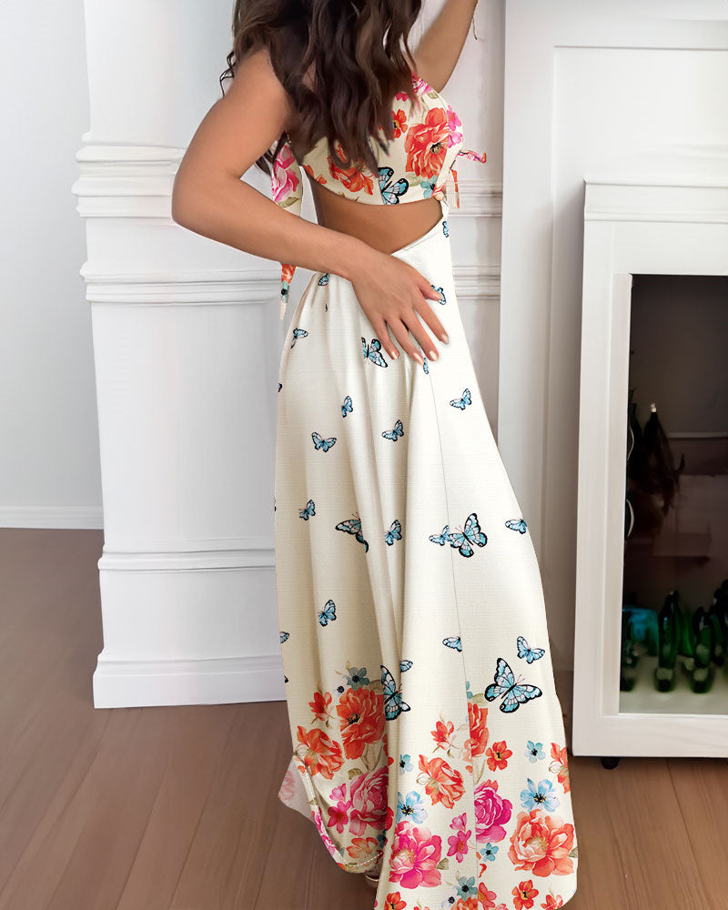 LADIES LONG SUMMER DRESS APRICOT-RED / APRICOT-BEIGE (SIZE S - XL)