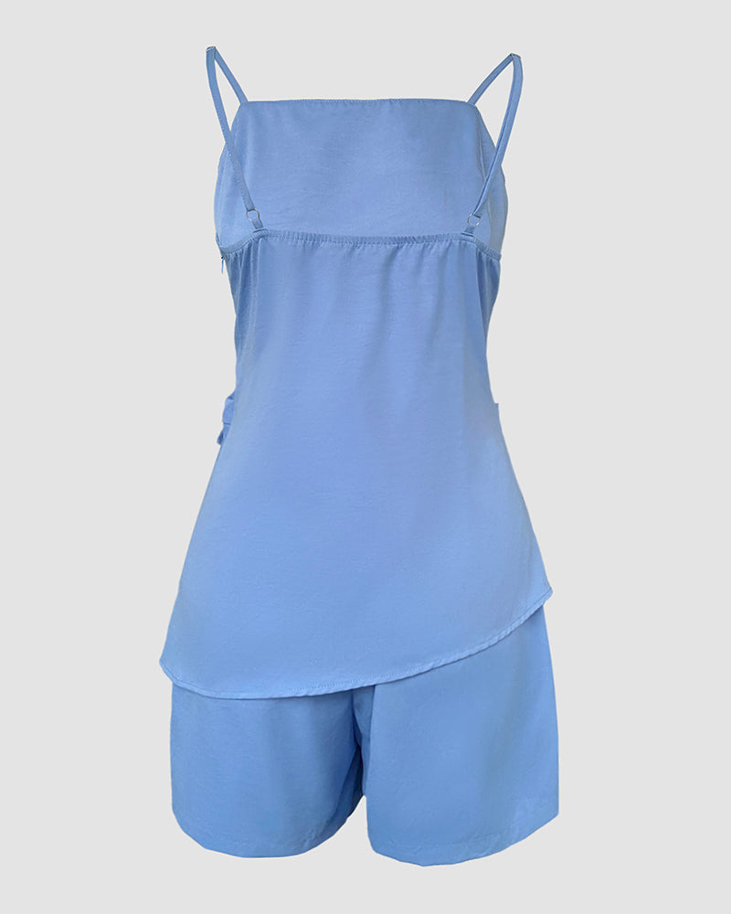 LADIES TWO PIECE SHORTS SET LIGHT BLUE (SIZE S - XL)