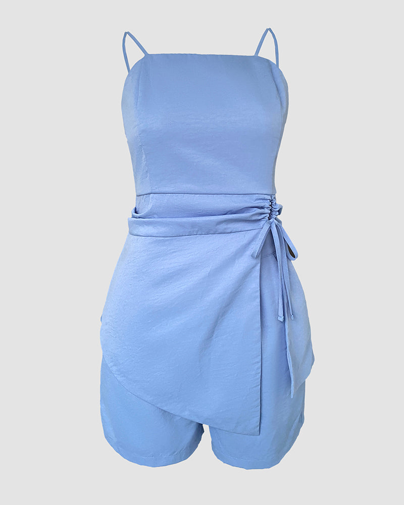LADIES TWO PIECE SHORTS SET LIGHT BLUE (SIZE S - XL)