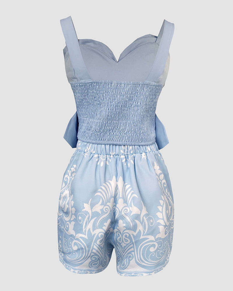 LADIES TWO PIECE TOP & SHORTS SET LIGHT BLUE (SIZE S - XL)