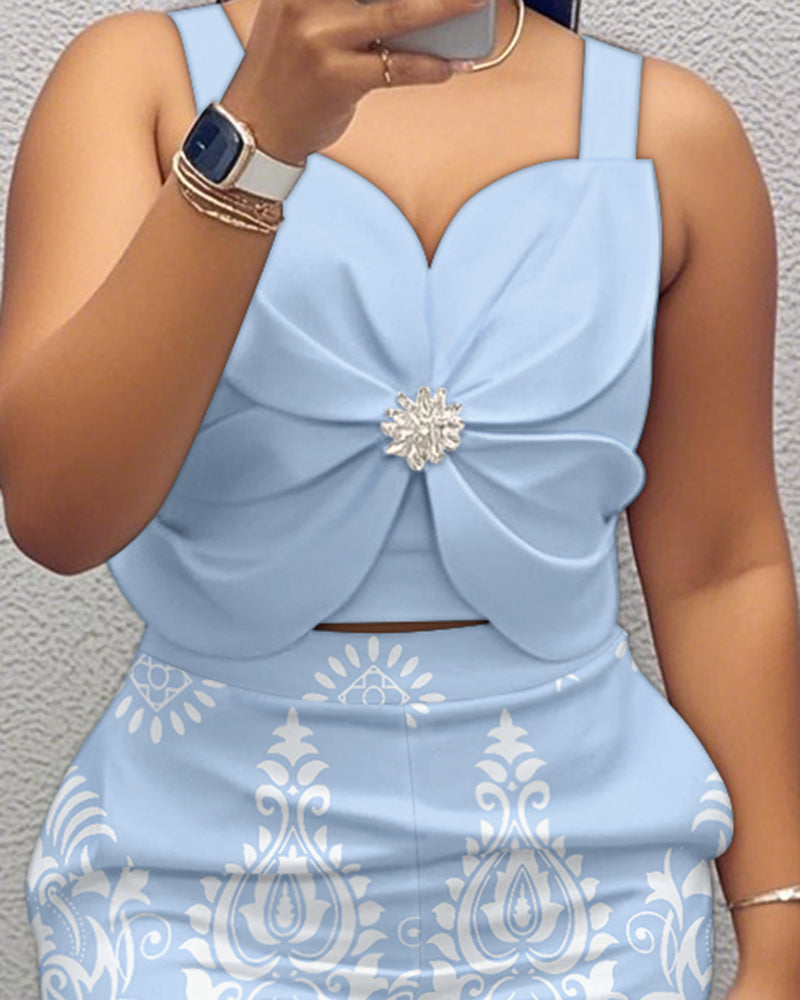 LADIES TWO PIECE TOP & SHORTS SET LIGHT BLUE (SIZE S - XL)