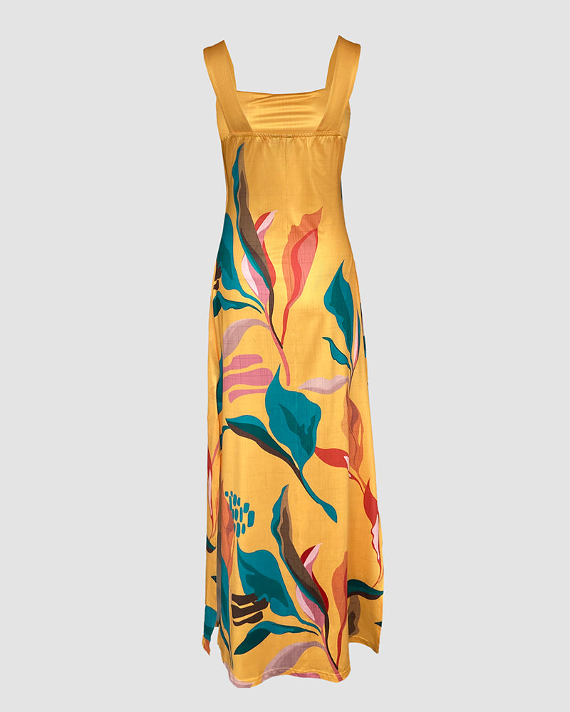 LADIES LONG SUMMER DRESS YELLOW-MULTI (SIZE S - XL)