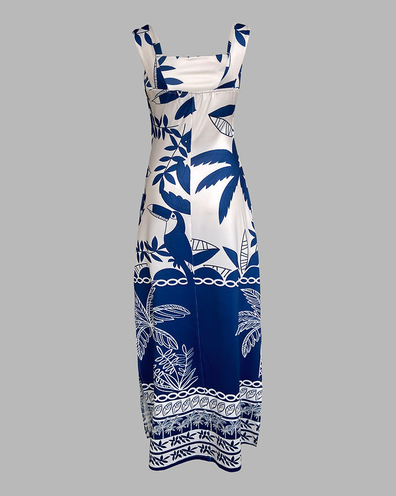 LADIES LONG SUMMER DRESS WHITE & BLUE (SIZE S - XL)