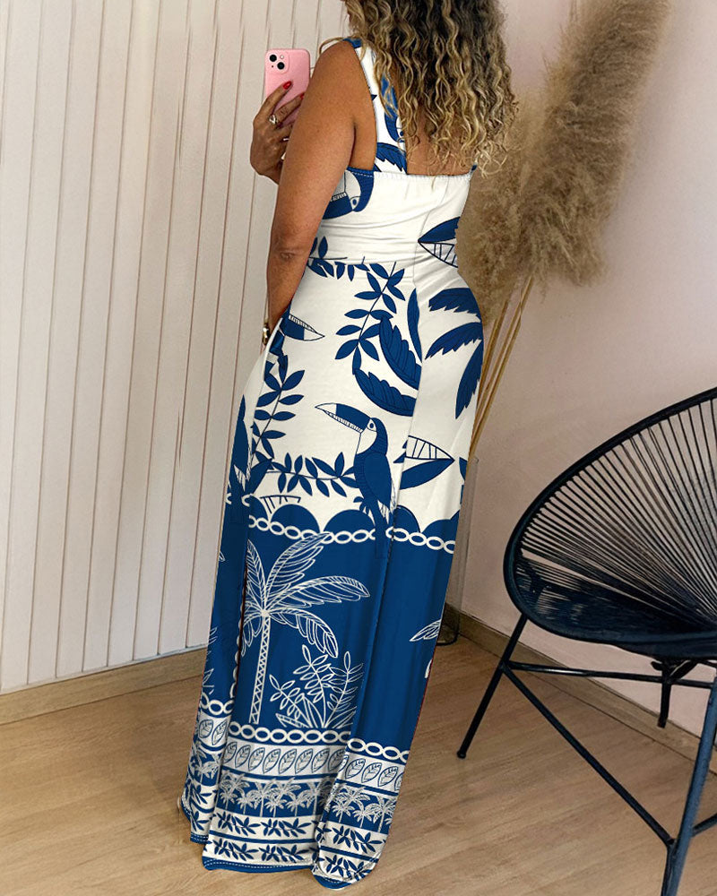 LADIES LONG SUMMER DRESS WHITE & BLUE (SIZE S - XL)