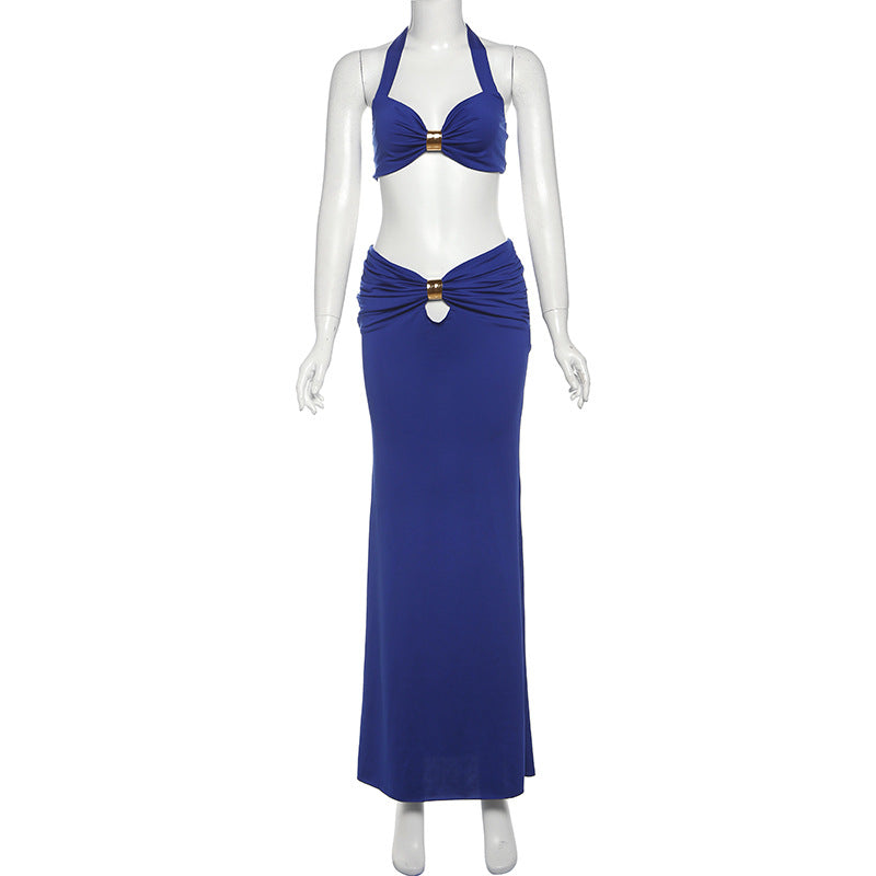 LADIES LONG SKIRT SET BLUE (SIZE S - L)