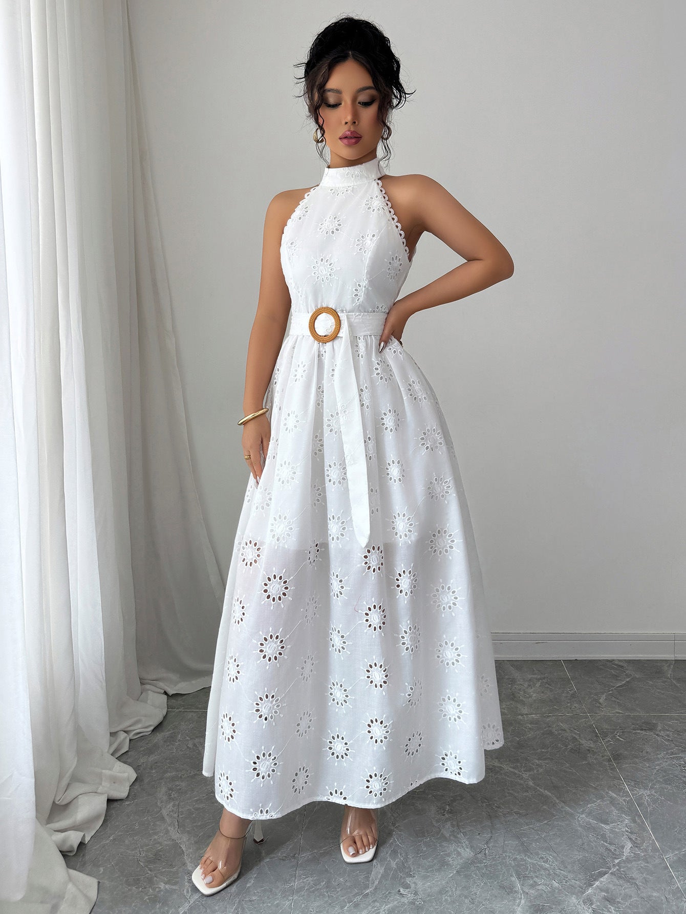 LADIES HALTERNECK DRESS WHITE (SIZE S - XL)